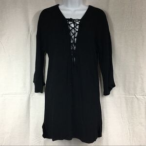 Flynn Skye Small black lace up front dress rayon